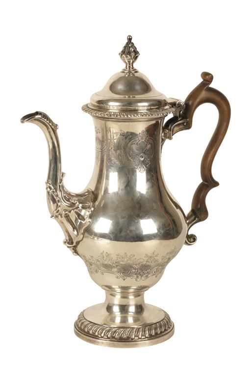 GEORGE III SILVER COFFEE POT, marked LH, possibly by Lewis Hamon, London, 1768,