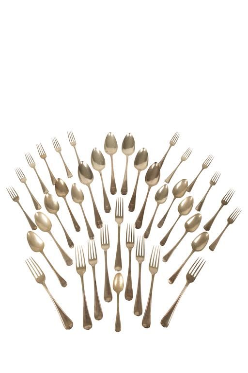 COLLECTION OF GEORGE III AND LATER OLD ENGLISH PATTERN FLATWARE