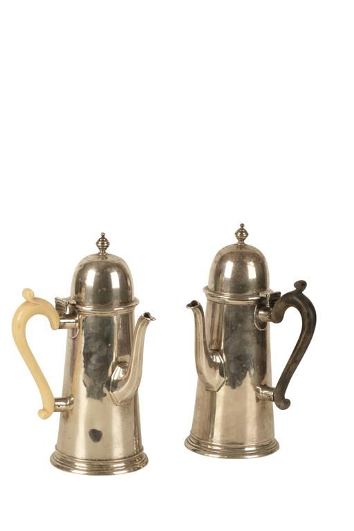 PAIR OF EDWARDIAN SILVER COFFEE POTS, probably by Sharman D Neill, London, 1904