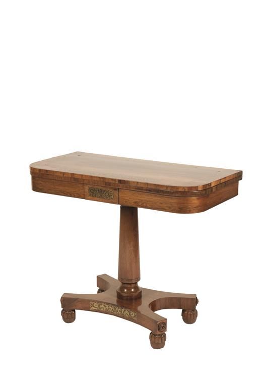 REGENCY ROSEWOOD AND BRASS-INLAID CARD TABLE