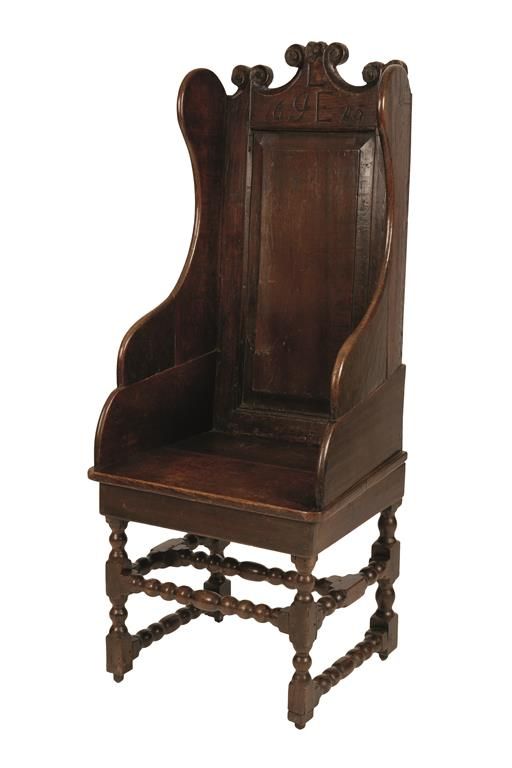 WILLIAM AND MARY STYLE OAK "WING" CHAIR