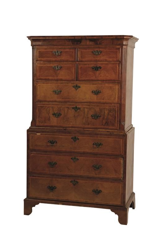 GEORGE II WALNUT CHEST ON CHEST