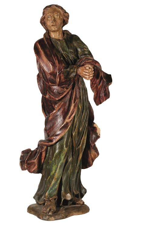 CONTINENTAL CARVED WOOD FIGURE OF A SAINT