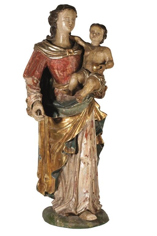 LARGE CONTINENTAL CARVED POLYCHROME FIGURE