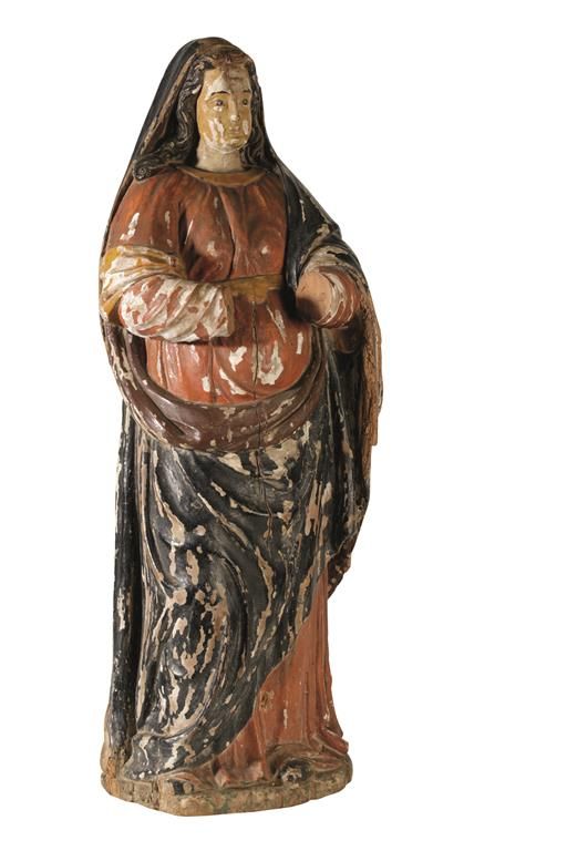 CONTINENTAL CARVED FIGURE OF A FEMALE SAINT