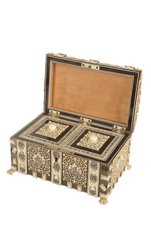 INDIAN ROSEWOOD & IVORY TEA CADDY