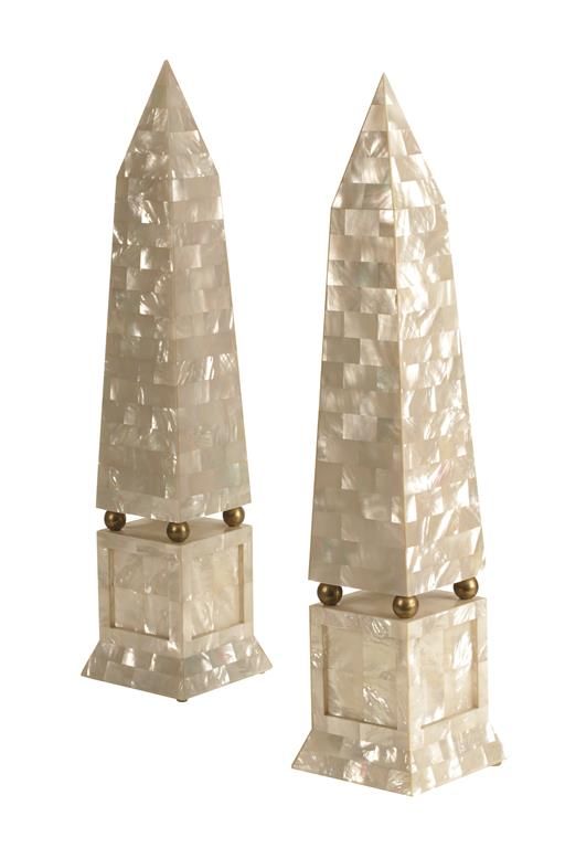 FINE PAIR OF REGENCY STYLE MOTHER OF PEARL OBELISKS