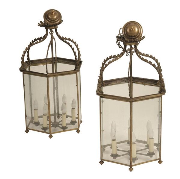 PAIR OF REGENCY STYLE BRASS HALL LANTERNS