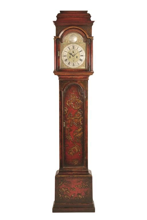 QUEEN ANNE RED JAPANNED LONGCASE CLOCK