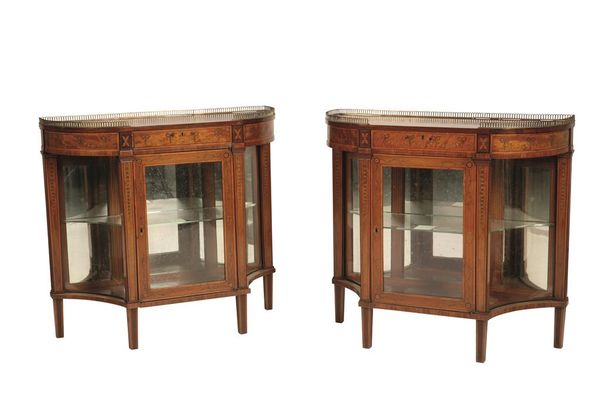 PAIR OF SHERATON STYLE MARQUETRY PIER CABINETS