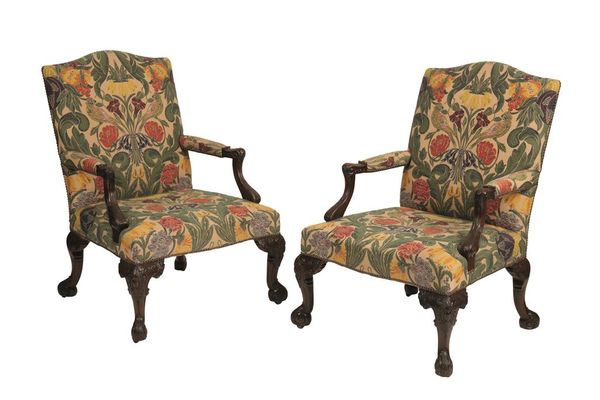 PAIR OF GEORGE II STYLE MAHOGANY GAINSBOROUGH ARMCHAIRS