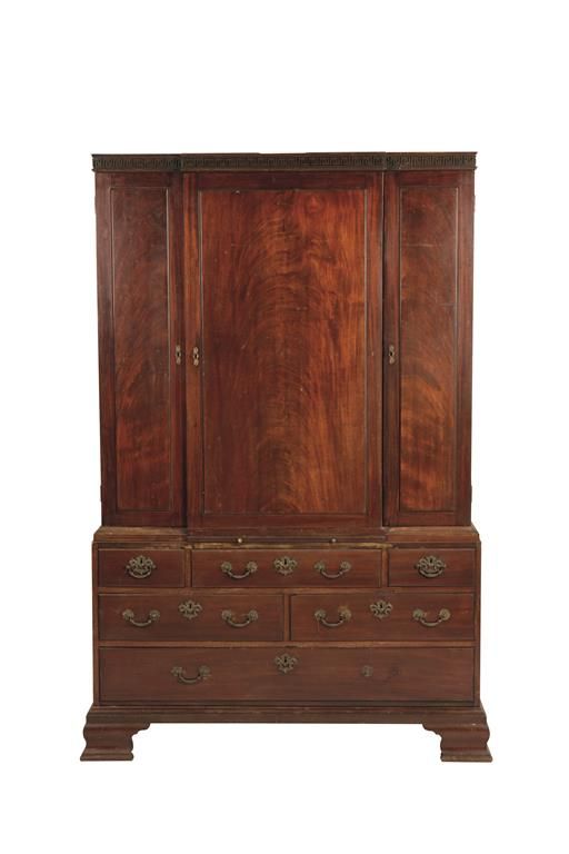 GEORGE II MAHOGANY BREAKFRONT LIBRARY CABINET