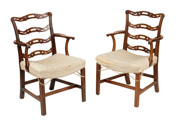 PAIR OF GEORGE III MAHOGANY LADDERBACK DINING CHAIRS