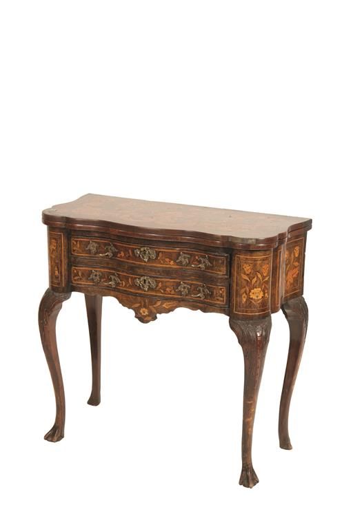 DUTCH WALNUT AND FLORAL MARQUETRY CARD TABLE