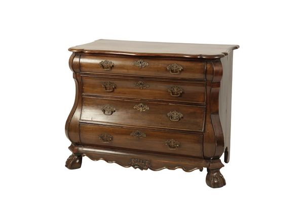 DUTCH MAHOGANY AND SIMULATED ROSEWOOD BOMBE COMMODE