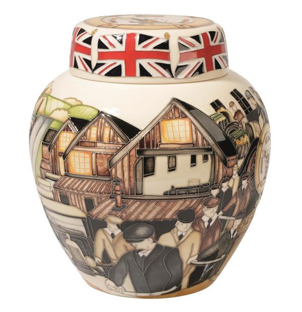 MOORCROFT: "BULLNOSE MORRIS" LIMITED EDITION GINGER JAR AND COVER, C.2013