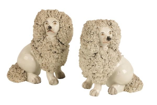PAIR OF STAFFORDSHIRE TYPE SPANIELS, C.1835
