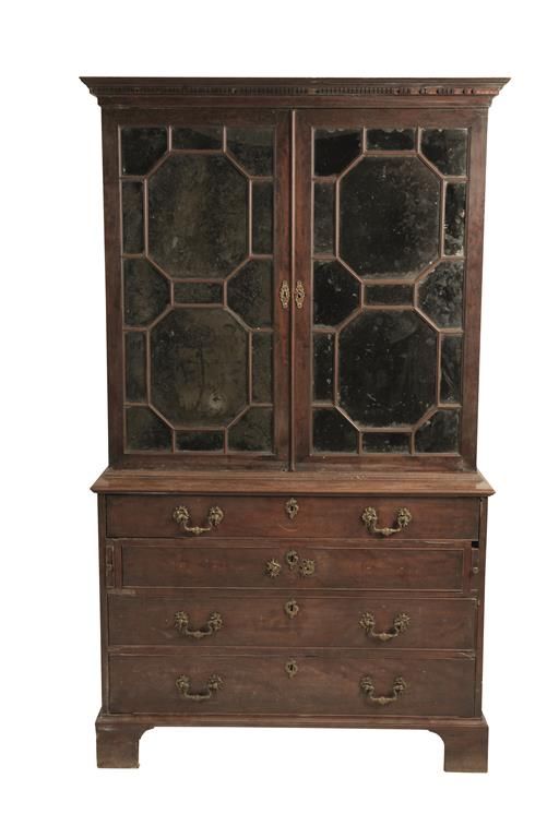 EARLY GEORGE III MAHOGANY LIBRARY CABINET ON CHEST