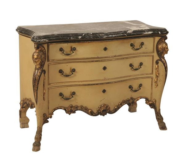BAROQUE STYLE CREAM AND PARCEL-GILT COMMODE