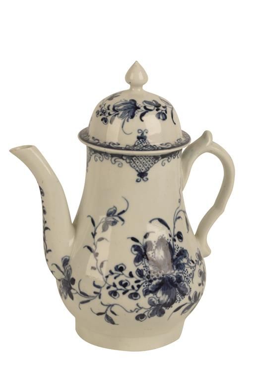 CAUGHLEY: BLUE AND WHITE COFFEE POT AND COVER, C.1765