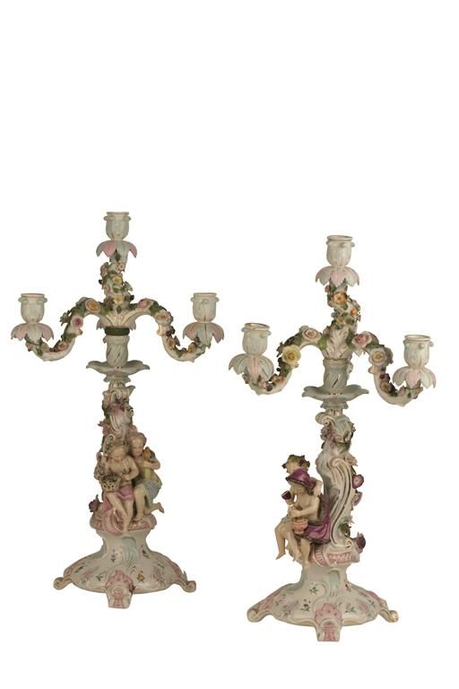 PAIR OF 18TH CENTURY DRESDEN STYLE TABLE CANDELABRA