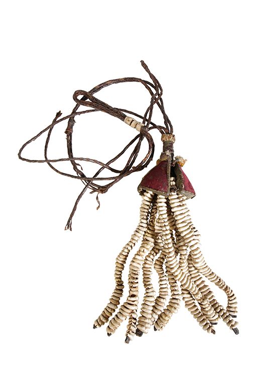 YORUBA LEATHER AND COWRIE SHELL TEMPLE HANGING