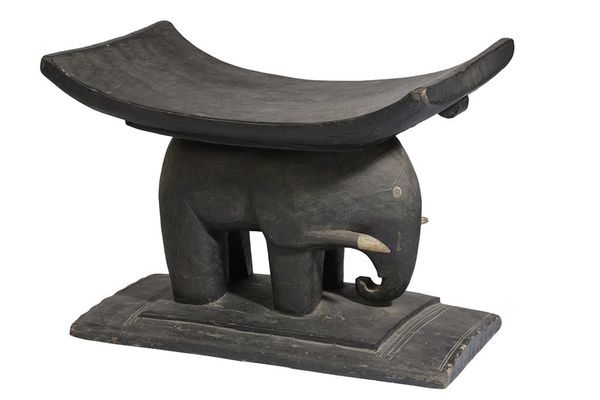 BLACK PAINTED WOOD CARVED ASHANTI ELEPHANT STOOL