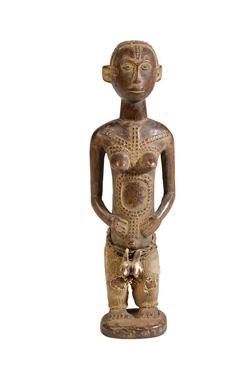 SMALL WOOD TABWA STANDING FEMALE FIGURE