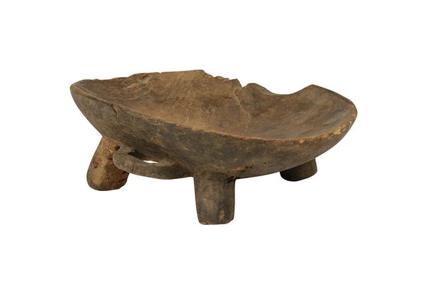 WOODEN TWIN HANDLED BOWL AND STAND