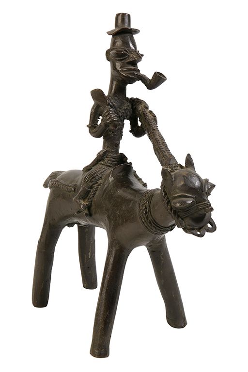 BRONZE HUMAN FACE HORSE AND RIDER