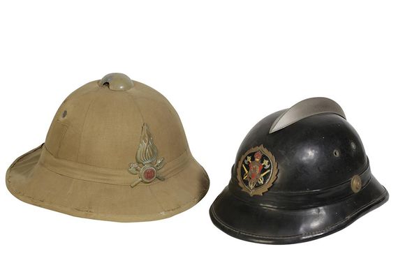 STRATHCLYDE FIRE HELMET circa 1970 and a Trindade Nelson fire brigade helmet