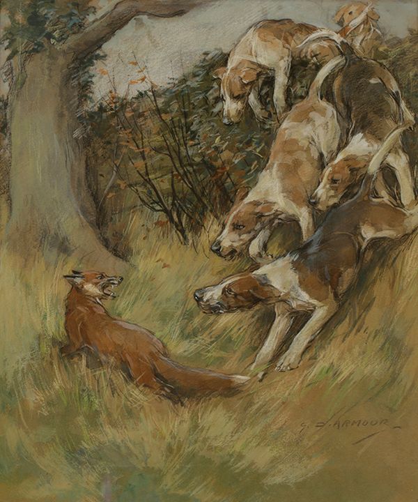 •GEORGE DENHOLM ARMOUR (1864-1949) hounds closing in on a cornered fox