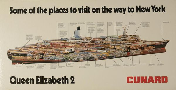 CUNARD QUEEN ELIZABETH 2 FULL COLOUR PLACARD