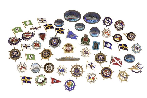 QUANTITY OF VARIOUS SHIPPING EMBLEM BADGES, BROOCHES