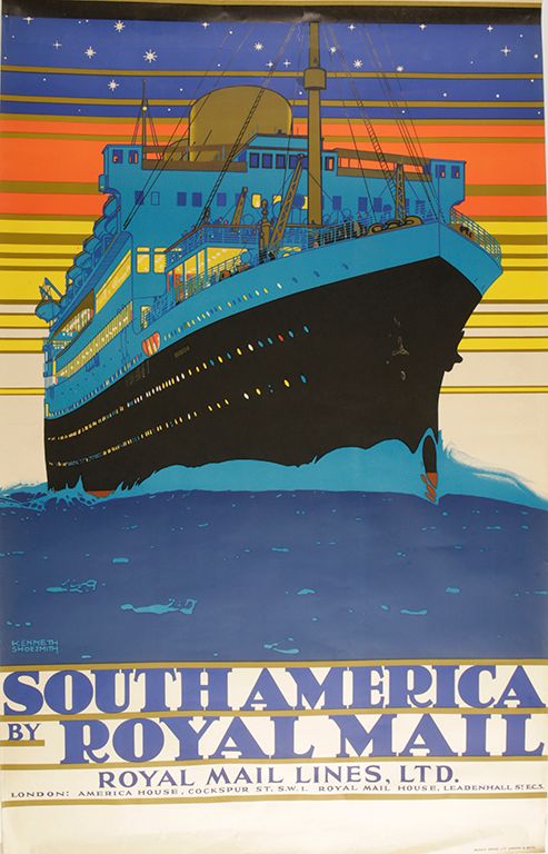 VINTAGE COLOURED SOUTH AMERICA BY ROYAL MAIL (ROYAL MAIL LINES) POSTER
