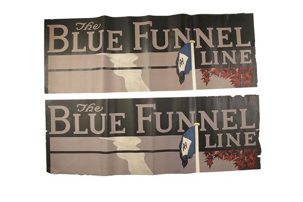 TWO VINTAGE COLOURED BLUE FUNNEL LINE POSTERS
