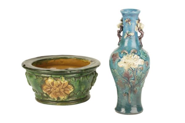 SANCAI-GLAZE TURQUOISE-GROUND BALUSTER VASE, MING DYNASTY