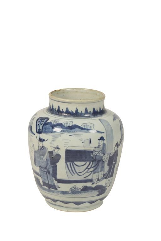 LARGE BLUE AND WHITE JAR, TRANSITIONAL PERIOD