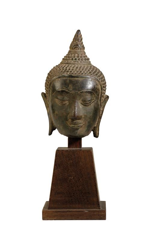 BRONZE BUDDHA HEAD, U-THONG PERIOD, 14TH / 15TH CENTURY