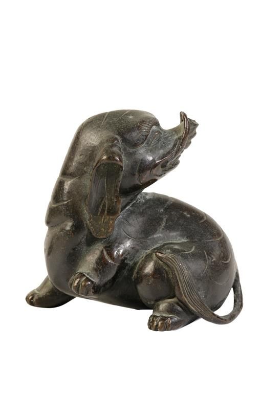 SMALL BRONZE ELEPHANT SCROLL WEIGHT, MING / QING DYNASTY