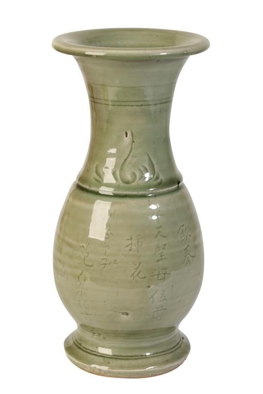 CELADON BALUSTER VASE, MING DYNASTY