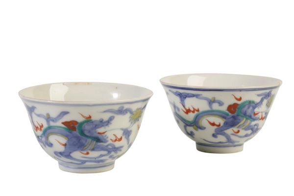 PAIR OF DOUCAI BOWLS, CHENGHUA SIX CHARACTERS MARKS BUT QING DYNASTY