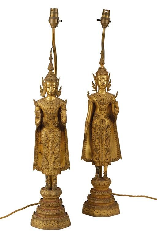 TWO GILT BRONZE BUDDHAS, THAILAND, RATTANAKOSIN PERIOD, 19TH CENTURY