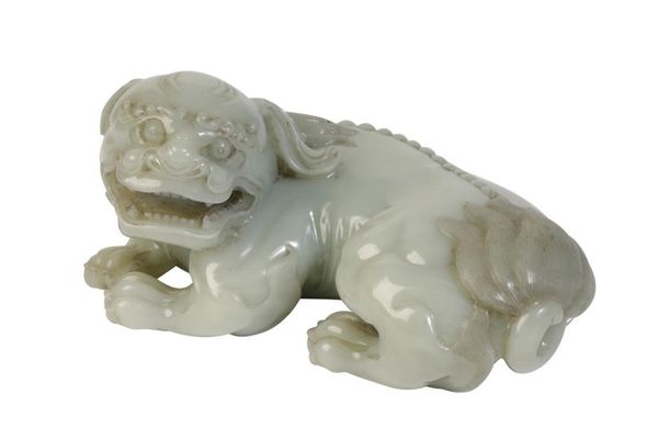 CARVED CELADON JADE LION DOG