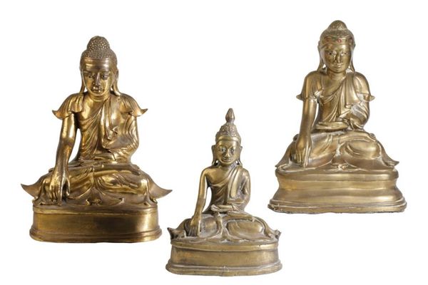 THREE BRONZE MANDALAY BUDDHAS, BURMA, EARLY 20TH CENTURY