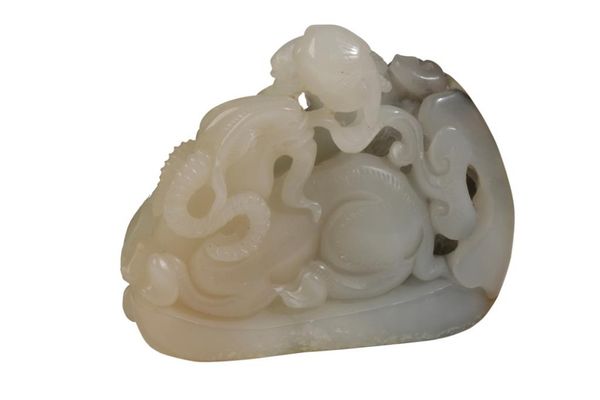 CARVED GREYISH-WHITE JADE 'RAMS' GROUP