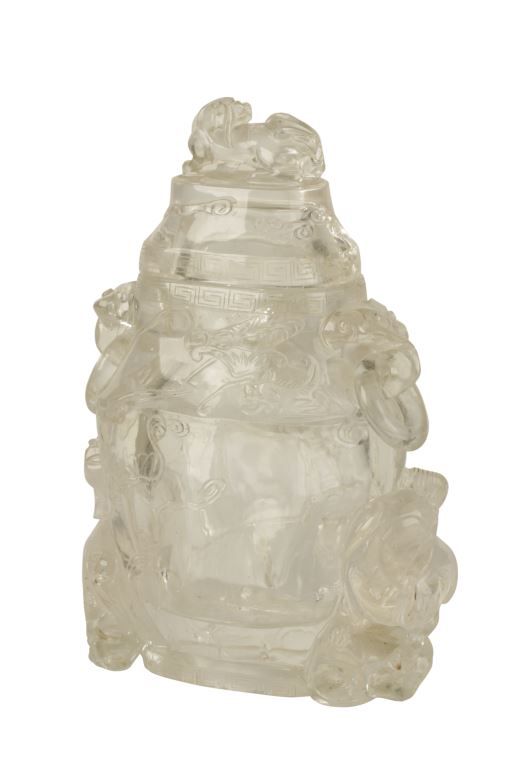 LARGE CARVED ROCK CRYSTAL VASE AND COVER