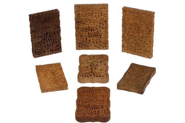 SEVEN CANTON EXPORT CARVED WOOD CARD CASES, QING DYNASTY, 19TH CENTURY