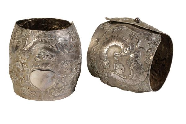 PAIR OF SILVER 'DRAGON' CUFFS, QING DYNASTY, 19TH CENTURY