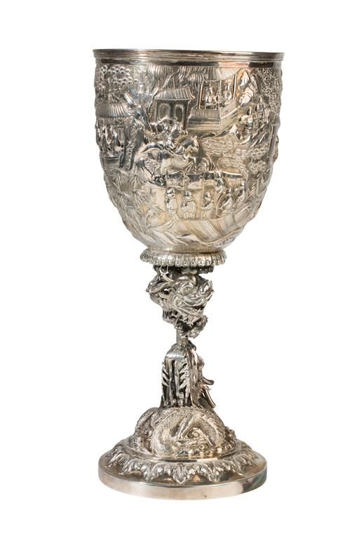 FINE CHINESE EXPORT SILVER GOBLET, LATE QING DYNASTY